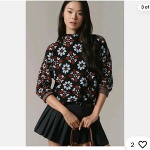 Maeve Anthropologie Floral Turtleneck Sweater | Retro Mod Print